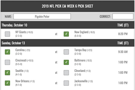NFL Pick Em Weekly Pick Sheets