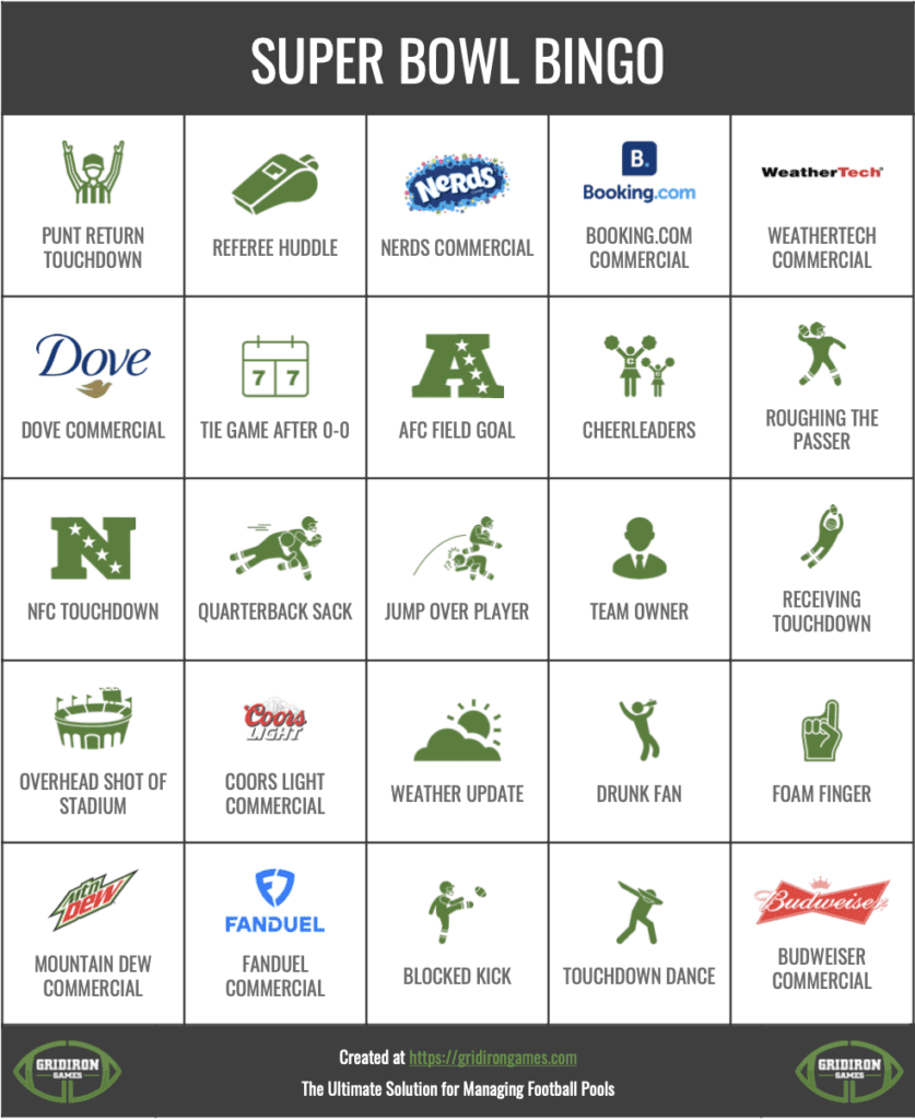 Super Bowl Bingo 2025 Free Printable Cards