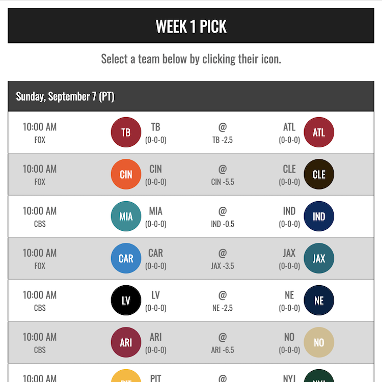 NFL Maxout Pool Picks Form