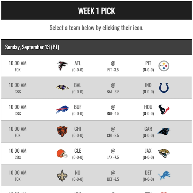 NFL Maxout Pool Picks Form